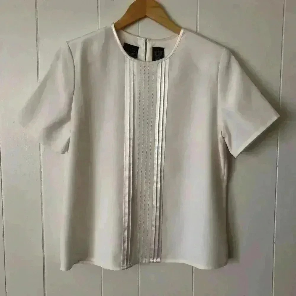 Laura Scott Women's Short Sleeve Cream Blouse Size S